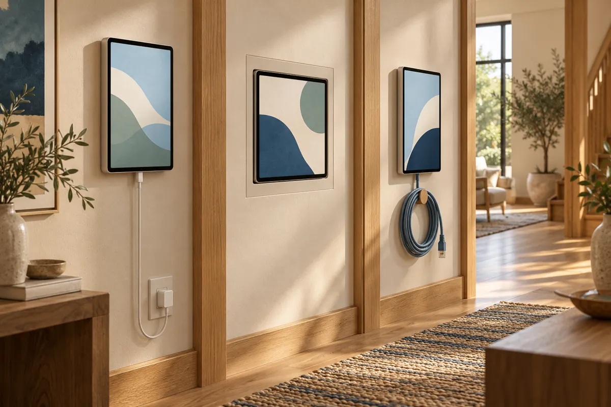 Three conceptual wall display positions representing different mounting routes